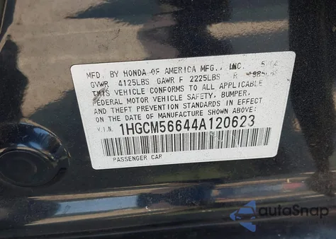 2004 Honda Accord 2.4 Ex from USA, damaged, VIN 1HGCM56644A120623